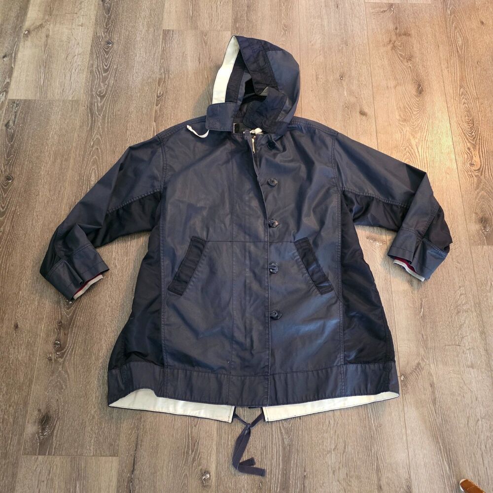 J. Crew Lightweight Utility Jacket Rain Coat Navy blue Womens Sz XL Hooded
